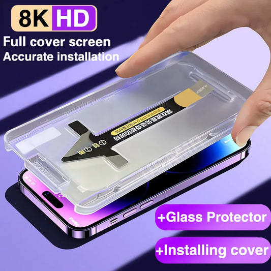 8K High End Tempered Glass For iPhone Screen Protector With Alignment Mounting Cover